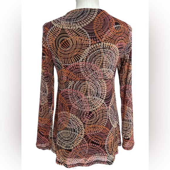 Vintage Axcess Brown/ Orange/ Pink  Sheer Sleeves Blouse Women Size M (Medium) - Picture 7 of 8